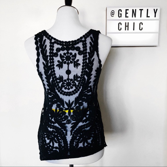 Silence+Noise Embroidery Black Tank-top Mesh Small - Picture 5 of 8